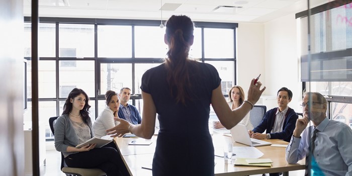 Businesswoman Leading Meeting In Conference Room