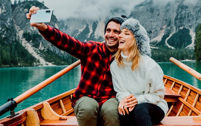 Adults In Love Taking A Selfie On A Boat